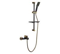 Moderno sistema doccia a parete con soffione portatile a 3 modalità, regolabile in altezza, elegante finitura oro e nero, kit completo rubinetto per bagni di lusso