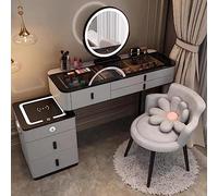 Moderno Smart Vanity Desk con 3 colori Touch Screen Dimming Specchio Altoparlante Bluetooth Stazione di ricarica wireless 5 cassetti - Elegante toletta per camera da letto