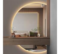 Moderno specchio cosmetico a LED a mezza luna, montaggio a parete, dimmerabile, anti-appannamento, interruttore touch, 3 opzioni di temperatura di colore, 70 x 100 cm, perfetto per arredamento