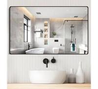 Moderno specchio da bagno 70 x 90 e 120 x 80, specchio decorativo da parete con cornice in alluminio, specchio angolare rotondo da parete, finitura nera, perfetto per saloni e decorazioni per la casa