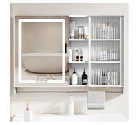Moderno specchio da bagno a LED con specchio intelligente per il trucco, portaoggetti da parete, design elegante per uno spazio bagno ordinato