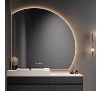 Moderno Specchio Da Bagno A Semicerchio,specchio da bagno con specchio cosmetico led illuminato,Disappannamento LED Dimmerabile A 3 Colori,specchio trucco da parete Con sbrinatore,temperatura temporal