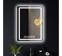 Moderno specchio da bagno intelligente - Specchio da bagno antinebbia da parete con illuminazione a 3 colori, visualizzazione dell'ora e della temperatura, ideale per un elegante arredamento da bagno.