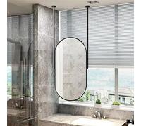 Moderno specchio da bagno ovale da soffitto, elegante specchio da parete con design a freccia per trucco, decorazione nera, perfetto per spazi eleganti, elegante accento da appendere.
