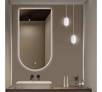 Moderno specchio da parete a LED a forma di arco, anti-appannamento, design senza cornice, 3 temperature di colore, perfetto per soggiorno e spogliatoio, 70 x 100 cm