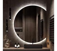 Moderno specchio da parete semicircolare - Smart HD specchio da trucco con funzione di memoria dimmerabile a 3 colori impermeabile e 3 opzioni di sospensione per elegante decorazione della casa