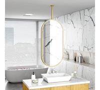 Moderno specchio ovale da soffitto da appendere per trucco e bagno, con struttura in metallo, elegante specchio decorativo per la casa, design salvaspazio