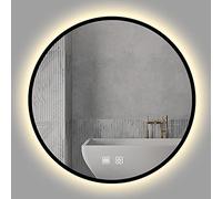 Moderno specchio rotondo da bagno a LED da parete, anti-nebbia, con cornice in metallo, specchio per il trucco retroilluminato con luci LED dimmerabili a 3 colori, impermeabile IP44 e doppio controllo