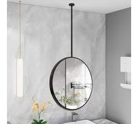 Moderno specchio rotondo da parete con asta da soffitto, specchio decorativo in vetro galleggiante per bagno, casa o hotel