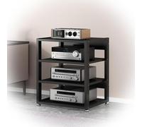 Moderno supporto audio video a 4 livelli, elegante armadio AV per casa/ufficio, gaming e teatro, rack aperto per componenti stereo, nero, dimensioni compatte (50 x 40 x 69,5 cm)