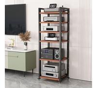 Moderno supporto AV a 6 livelli con ruote rack audio in noce per componenti stereo giradischi armadietto centro di intrattenimento nizer larghezza 19,6 pollici elegante soluzione di archiviazione