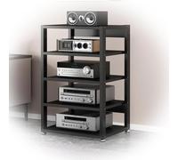 Moderno supporto AV per TV e apparecchiature audio, rack da gioco aperto a 4 livelli, finitura teak, 50 x 40 x 69,5 cm, piccolo armadio stereo per uso domestico/ufficio/teatro