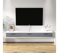 Moderno supporto da parete per TV galleggiante con porta a ribalta, elegante console salvaspazio per soggiorno, 170,9 x 22,7 x 20,9 cm, elegante finitura bianca perfetta per TV e arredamento.