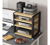 Moderno supporto multimediale a 4 livelli per piccolo armadio stereo rack audio con componenti di archiviazione armadio AV per centro di intrattenimento ad angolo noce chiaro (40 x 35 x 48 cm)