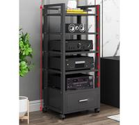 Moderno supporto multimediale audio video con cassetto e ruote rack stereo a 5 livelli per Home Theater nero profondo