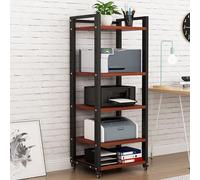 Moderno supporto multimediale audio video, rack Hi-Fi e ripiano per intrattenimento per piccoli spazi, elegante nero e teak per soggiorno, giochi e home theater (5 ripiani)