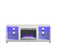 Moderno supporto per TV di lusso, tavolo consolle con camino, effetto fiamma realistica e luci lunari, per soggiorno, mobili da camino
