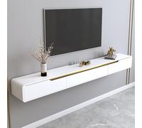 Moderno supporto per TV sospeso da parete, centro intrattenimento bianco lucido e oro, console multimediale da 200 cm con spazio per soggiorno, elegante decorazione per la casa