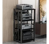 Moderno supporto rack audio video con ruote universali 3 ripiani stereo mensola per gaming soggiorno TV Box mobile AV media console (nero)