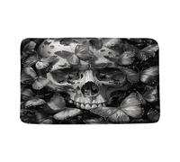 Moderno Tappeto d'Ingresso Skull and Butterfly Gothic Sugar Skeleton Vintage Halloween Blue Butterflies Day of The Dead Zerbino Indietro 40×60cm per Corridoio,Terrazzo,Ufficio
