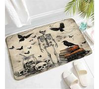 Moderno Tappeto d'Ingresso Vintage Halloween Retro Gothic Skeleton Spooky Moth Crow Magic Books Tree Spider Web Bat Zerbini per esterni Tappetino Doccia 40×60cm per Cucina, Corridoio