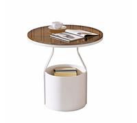 Moderno Tavolini da esterno for interni con cestello portaoggetti, tavolino rotondo con piano in vetro temperato e struttura in metallo, for patio, balcone, giardino, comodino, bianco e nero Semplice(