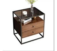 Moderno Tavolini da Salotto Tavolino con piano in vetro temperato, mobiletto laterale for divano con struttura in metallo, tavolino con ripiano portaoggetti e 2 cassetti for soggiorno e camera da lett