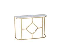 Moderno tavolino da caffè in marmo dorato, elegante tavolo consolle per la casa, tavolino stretto per decorare portico e ingresso, elegante mobile per soggiorno.