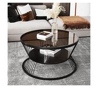 Moderno Tavolino da caffè rotondo da 23,6" a 2 livelli con ripiano aperto for soggiorno, piano in vetro temperato, struttura in metallo, tavolo centrale semplice e moderno for piccoli spazi per Soggio