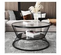 Moderno Tavolino da caffè rotondo da 23,6" a 2 livelli con ripiano aperto for soggiorno, piano in vetro temperato, struttura in metallo, tavolo centrale semplice e moderno for piccoli spazi Semplice(B
