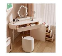Moderno tavolino da trucco angolare bianco con specchio e 5 cassetti, piccola scrivania per trucco spaziosa, elegante tavolo da toeletta per la casa elegante bellezza