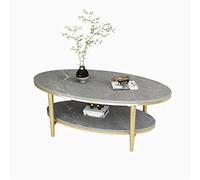 Moderno Tavolino ovale for soggiorno, tavolino moderno a 2 livelli con ripiano aperto, piano Rock con struttura in metallo, tavolo da cocktail centrale moderno semplice Decorativo(Gray+Gold)