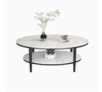 Moderno Tavolino ovale for soggiorno, tavolino moderno a 2 livelli con ripiano aperto, piano Rock con struttura in metallo, tavolo da cocktail centrale moderno semplice Decorativo(White+Black)