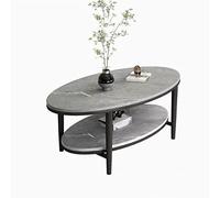 Moderno Tavolino ovale for soggiorno, tavolino moderno a 2 livelli con ripiano aperto, piano Rock con struttura in metallo, tavolo da cocktail centrale moderno semplice Semplice(Gray+Black)