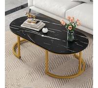 Moderno tavolino ovale per soggiorno, struttura in metallo dorato, tavolo da cocktail centrale con piano in vetro temperato, divano piccolo spazio, tavolino d'accento per appartamenti (nero, 120 x 60