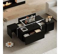 Moderno tavolino quadrato nero in colori patchwork con effetto lucido, 100 x 60 x 40 cm, tavolo da soggiorno con quattro cassetti, piano scorrevole, portata fino a 30 kg