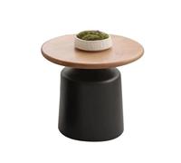 Moderno tavolino rotondo color crema - accento in legno naturale con gambe in metallo - elegante tavolino per soggiorno, camera da letto e balcone - arredamento chic per la casa per appartamenti.