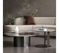 Moderno tavolino rotondo con piano in marmo, set di 2 tavolini da caffè in marmo della metà del secolo, lussuoso tavolo centrale per soggiorno, tavolino con base in metallo dorato per sala