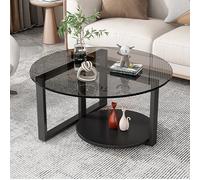 Moderno tavolino rotondo in vetro a 2 ripiani, con struttura in metallo, tavolino con contenitore, elegante tavolo centrale per soggiorno, casa e ufficio (B 60 x 45 cm)