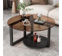 Moderno tavolino rotondo in vetro, a 2 ripiani, con struttura in metallo, tavolino con contenitore, elegante tavolo centrale per soggiorno, casa e ufficio (A 60 x 45 cm)