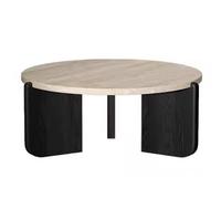 Moderno tavolino rotondo per soggiorno, tavolino rustico in legno massello con piano Rockboard, elegante ripiano da scrivania da 70 cm, finitura nera, perfetto per la casa