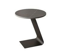 Moderno Tavolino Salotto Moderno A Forma Di C, Tavolino Da Divano Da Soggiorno In Metallo, Con Piano Rotondo In Ardesia, Con Base Integrata In Acciaio Al Carbonio Nella Parte Inferiore(B,40X40X55CM)