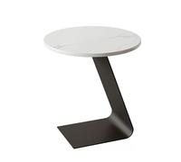 Moderno Tavolino Salotto Moderno A Forma Di C, Tavolino Da Divano Da Soggiorno In Metallo, Con Piano Rotondo In Ardesia, Con Base Integrata In Acciaio Al Carbonio Nella Parte Inferiore(A,45X45X55CM)
