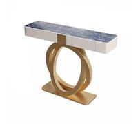 Moderno tavolo consolle da ingresso con 2 cassetti, tavolino stretto per corridoio, lungo dietro il divano, base in metallo a doppio cerchio, blu (120 cm), perfetto per soggiorno e ingresso