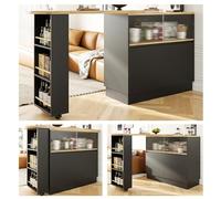 Moderno tavolo da bar allungabile, tavolo da pranzo allungabile con vano portaoggetti, tavolo da bistrot, girevole a 360°, per sala da pranzo e cucina (nero, 90 x 45 x 100 cm)