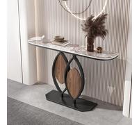 Moderno tavolo da consolle decorativo in ferro nero con piano in pietra, gamba del tavolo a forma di foglia, tavolo stretto dietro il divano, per ingresso, corridoio, soggiorno(A,100cm/39.3in)