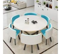 Moderno tavolo da pranzo da cucina per 6 persone con sedie, salvaspazio, tavolo da conferenza aziendale, base in metallo, facile da montare (blu lago)