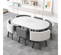 Moderno tavolo da pranzo ovale per 6 persone, con sedie imbottite in pelle PU, ideale per cucina e sala da pranzo