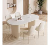 Moderno tavolo da pranzo ovale - Tavolo da cucina bianco da 120 cm con scrivania in ardesia e base in acciaio al carbonio, include 4 eleganti sedie per cucina, soggiorno e angolo colazione.