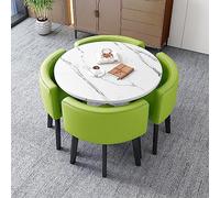 Moderno tavolo da pranzo per ufficio, hotel, atrio, con tavolino da caffè, tavolo da ufficio e sedia, set per il tempo libero, casa, balcone, include piccolo tavolo rotondo e 4 sedie in colore verde.